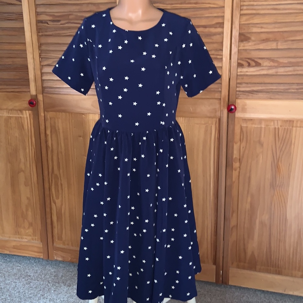 FEVER London CLASSIC short sleeve dress US 8 UK 12 blue w/white stars